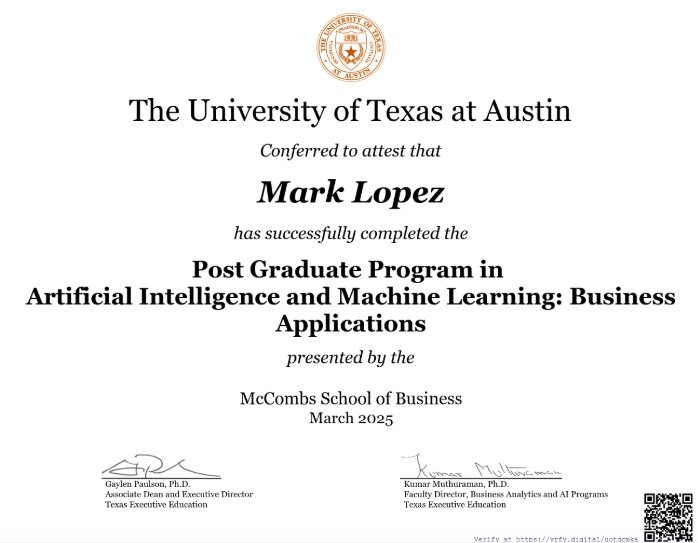 University of Texas at Austin — Post Graduate Program in Artificial Intelligence and Machine Learning: Business Applications